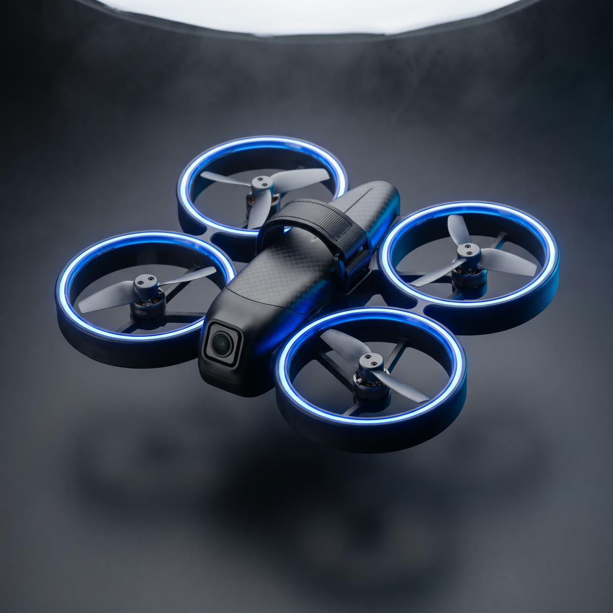 Phantom N-01 hovering in a dark studio
